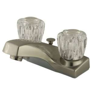   Twin Acrylic Handle 4 Centerset Faucet with Brass Pop Up, Satin Nick