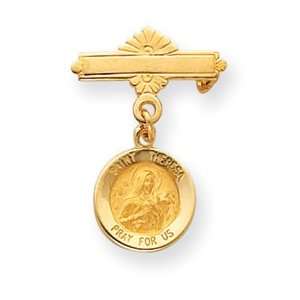  14k Yellow Gold Saint Theresa Medal Pin: Jewelry