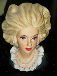   Vintage Head Vase Blond Lady Pearls Ruffled Colar 7 Headvase 1960s