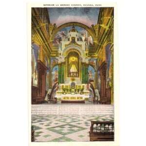  1940s Vintage Postcard Interior of La Merced Church   Havana 