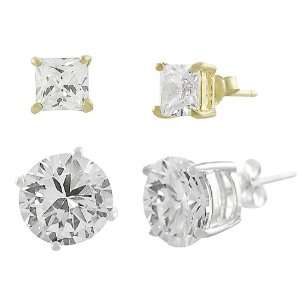 Tressa Sterling Silver Round cut and Vermeil Square cut Cubic Zirconia 