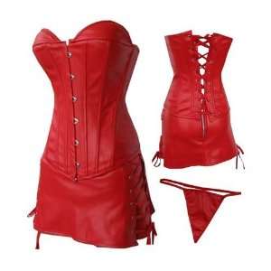  Red Leather Corset with Skirt and Thong XXL Everything 