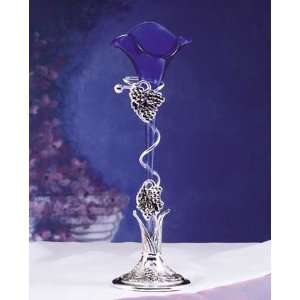  Blue Lily Vase With Silver Plated Stand