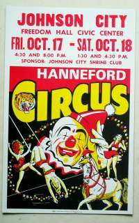 Vintage 1960s Hanneford Circus CLOWN Window Card ORIG  