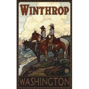 Northwest Art Mall Winthrop Washington Two Horse Riders Painting by 