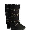 Love From Australia Solitaire Stud Black Wedge Sheepskin Boots Size 3 