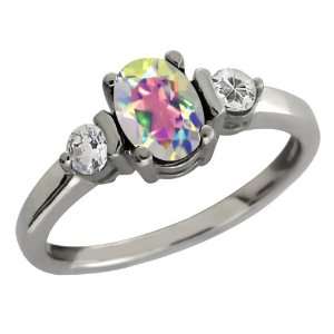   Ct Oval Mercury Mist Mystic Topaz and White Topaz Sterling Silver Ring