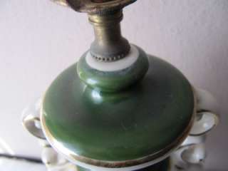 Vintage Green Victorian Porcelain Floral Table Lamp 3 Way Light 21 1/2 