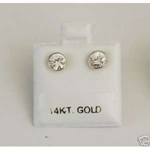 14k White Gold Bezel Cz Stud Earrings 