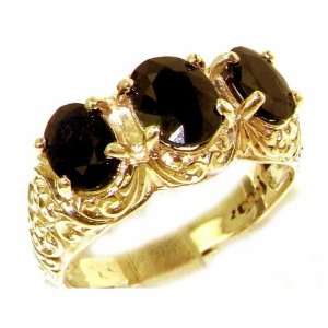 Luxury Solid Yellow Gold Natural Deep Blue Sapphire Art Nouveau Carved 