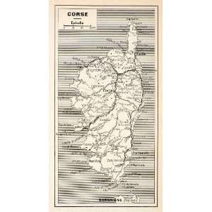  1949 Lithograph Vintage Map Corse France Corte Sartene 