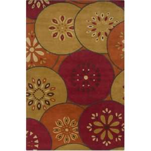  5 x 8 Retro Floral Pattern Cumin and Orange Auburn Wool 