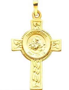 14k Gold Saint St Anthony Cross Charm Pendant Medal  