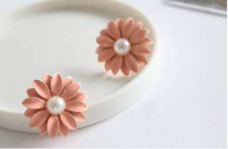   Fashion Cute Lovely Gift Pearl Pink Petal Flower Earrings Dangler