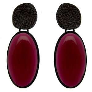 Acosta Jewellery   Dark Fuchsia Enamel   Jet Black Oval Drop Fashion 