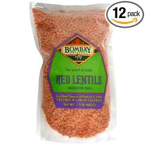 Bombay Foods Original Red Lentils, 1.5 Pound Bags (Pack of 12)  