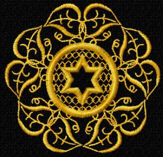 Gold Star of David Quilt Blocks Embroidery Designs 4x4  