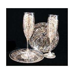   Design   Hand Painted   Toasting Flutes   6 oz. & 7 inch Cake Plates