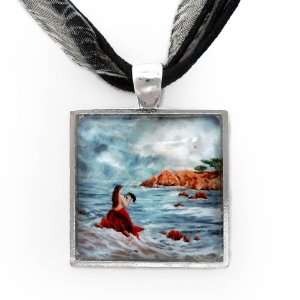    Mermaid and Raven in a Storm Handmade Fine Art Pendant: Jewelry
