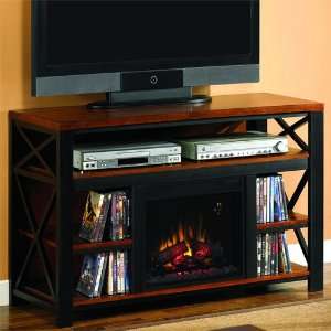   Electric Fireplace Media Console   Rustic Birch: Home & Kitchen