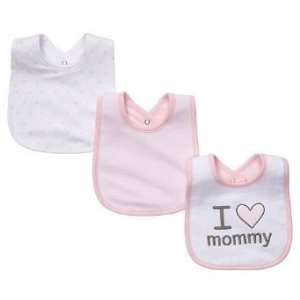   Girls I Love Mommy 3 Pack Feeding Bib Gift Pack Set (Pink Trim) Baby