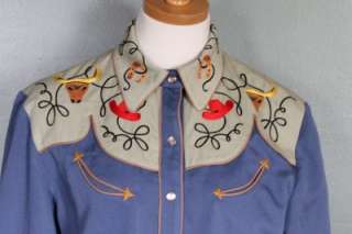   Western Wear Shirt Men S blue Snap Buttons Embroidered Cowboy rodeo