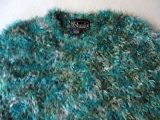 Rochelle California Fashion Knitwear Fuzzy Furry Sweater Green Blue 