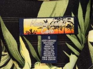 Black Flower HAVANA JACKS CAFE Hawaiian Shirt Sz S RK29  