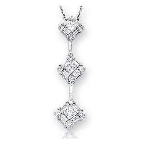   Diamond 14k 3 Stone Past Present Future Drop Pendant Necklace: Jewelry