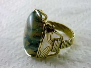   Moss Agate Gemstone Artisan Ring 14k Gold gf mens or ladies  