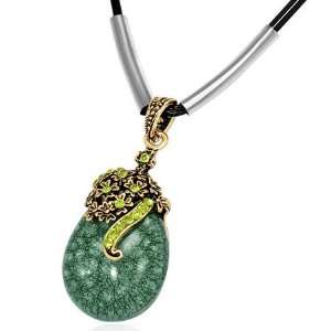 Fashion Green Teardrop Charm with Crystals Flower Black Chain Pendant 