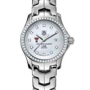 Texas Tech Womens TAG Heuer Link Watch with Mother of Pearl Diamond 