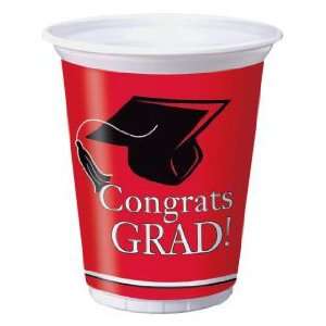  Congrats Grad 16 oz Plastic Cups, Red: Kitchen & Dining