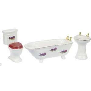  Dollhouse Miniature Bathroom Set of 3 with Plum Pattern 