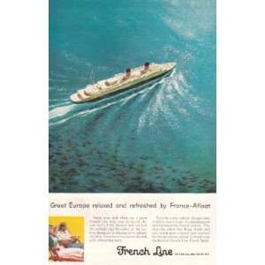   French Line France Afloat Cruise Ship Print Ad (14088): Home & Kitchen