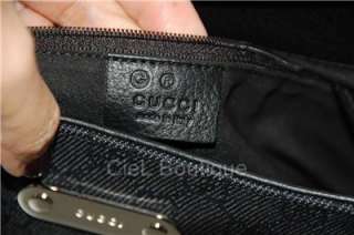   Authentic GUCCI Flat Long Hobo GG Denim Leather Trim Black Bag  