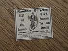 1892 RAMBLER BICYCLES advertisement CORMULLY JEFFERY MFG ad G & J 