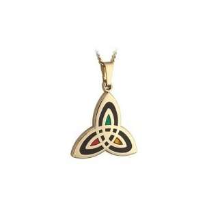  Gold Plated Trinity Knot Pendant   Black   Made in Ireland 