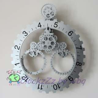   Decor Mechanical Large Calendar Round Wall Gear Clock SILVER  
