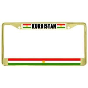  Kurdistan Flag Gold Tone Metal License Plate Frame Holder 
