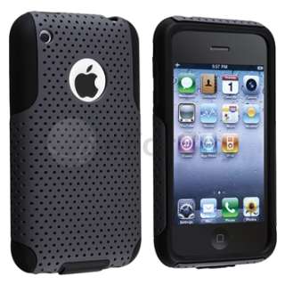 Hybrid Mesh Hard/Soft Rubber Gel Case Cover For iPhone 3 G 3GS Black 