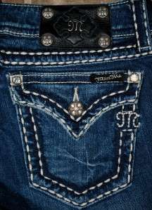 MISS ME by Mek CRYSTAL Wide Pick Stitch SKINNY Jeans sz 29 x 34 MINT 
