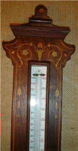 ANTIQUE LARGE VICTORIAN ANEROID BAROMETER WITH INLAIDS  
