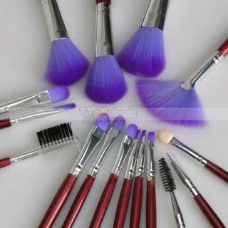   Brush Set With Bag Blush Eyeshadow Lip Eyeliner Fan Purple  