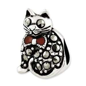   : Sterling Silver Reflections Marcasite & Enameled Cat Bead: Jewelry