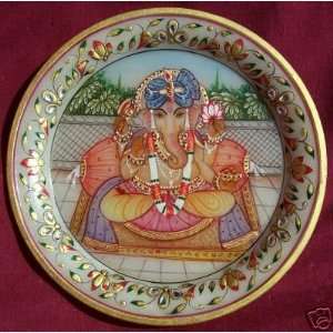 Ganesha, Painting on Marble Round Plate with Gold Foil work & semi 