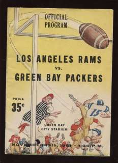 Nov 19th 1961 NFL Program Los Angeles Rams @ Green Bay Packers VGEX+ 