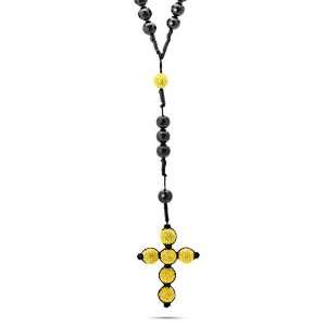  Yellow CZ Cross Jabari Disco Ball Rosary Necklace: Jewelry