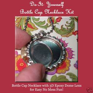 50 DIY Flattened Bottle Cap Necklace Kit 3D Epoxy Dome  
