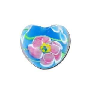  16mm Pink Flower on a Light Blue Heart Shaped Glass 